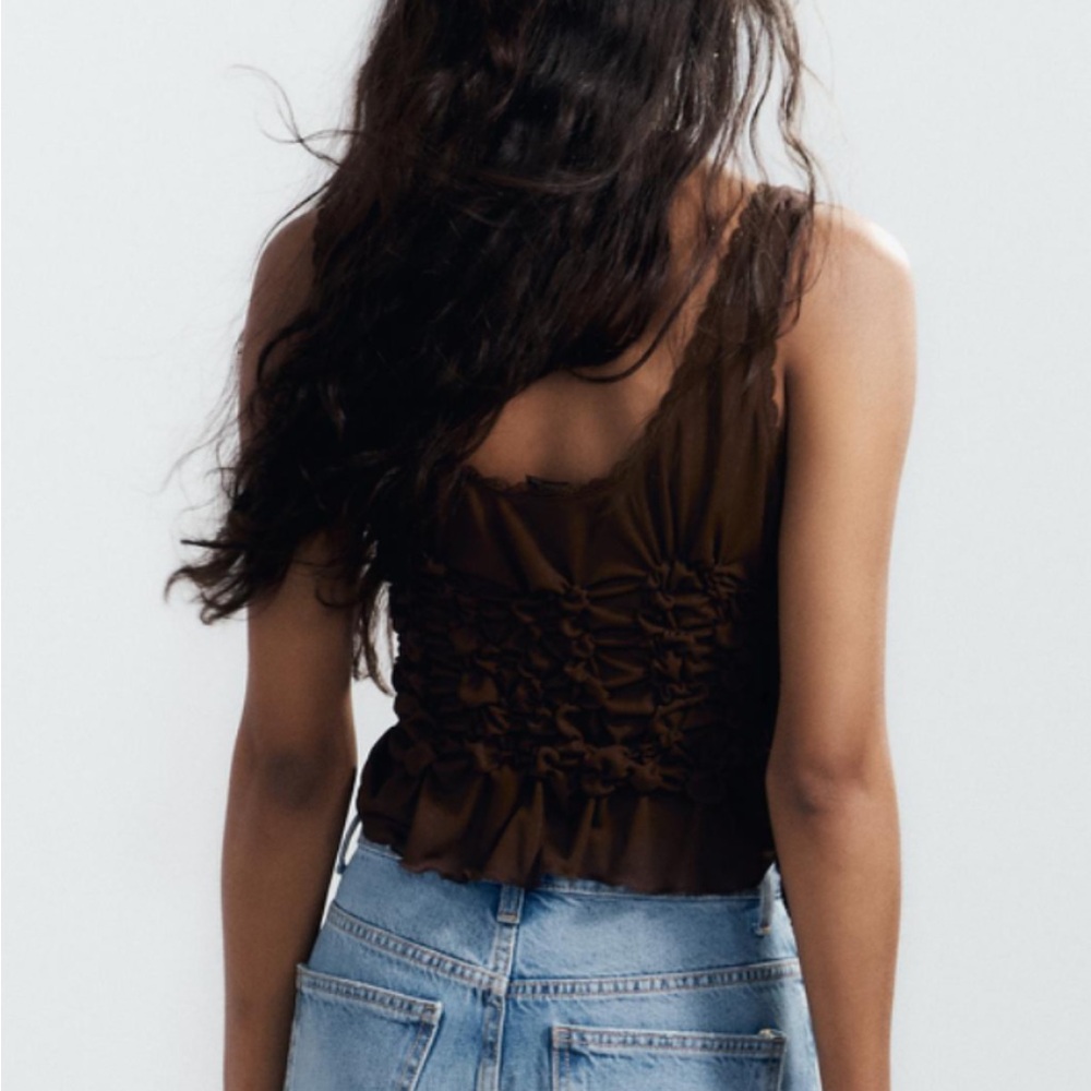 New Zara Tied Ruched Top Chocolate - Picture 5 of 6
